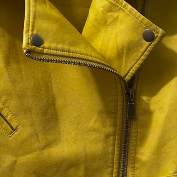 Avec Les Filles Bright Yellow Relaxed Lined Vegan Leather Boho Moto Zip Jacket - Picture 5 of 16